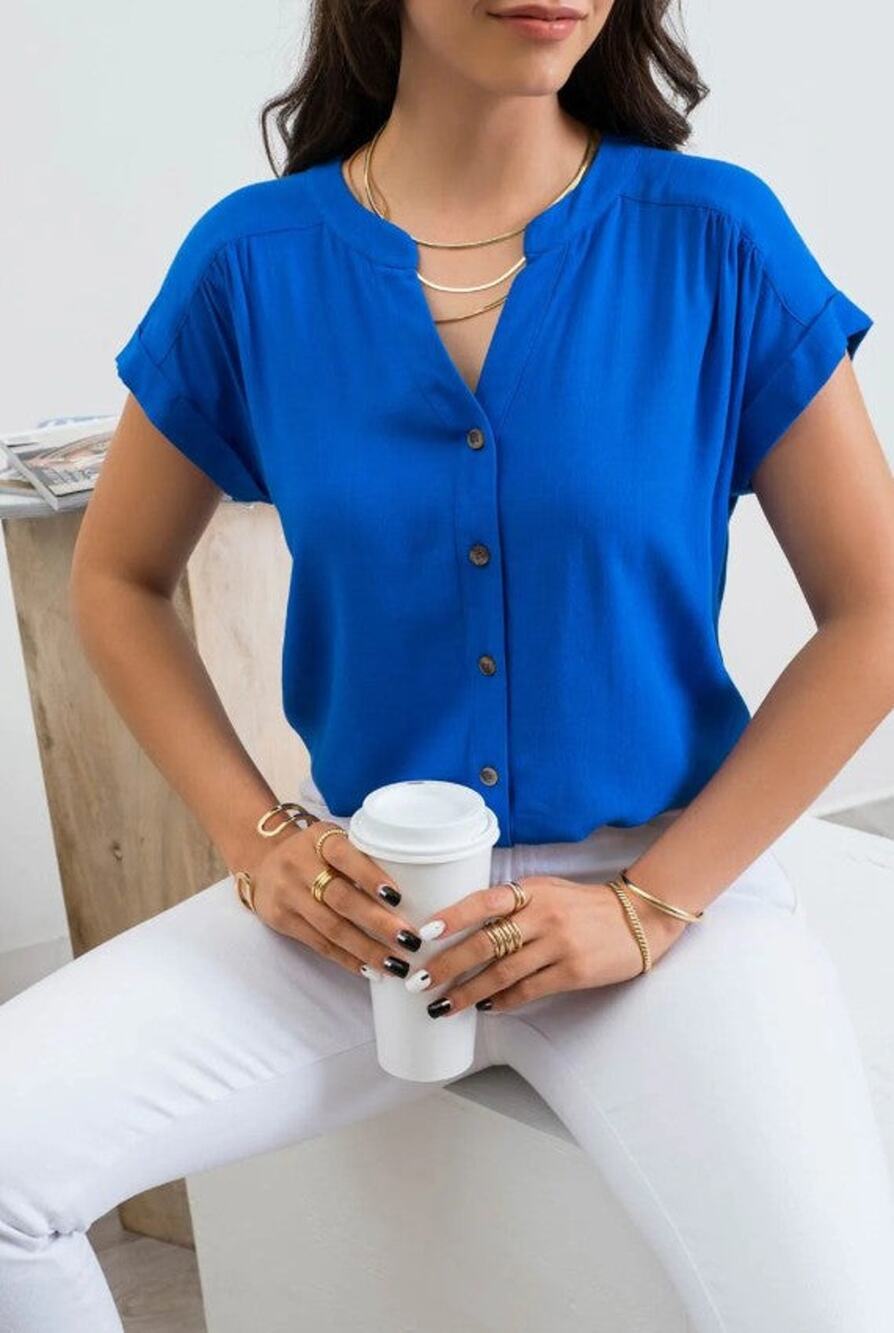 Short Roll Sleeve Button Down Shirt